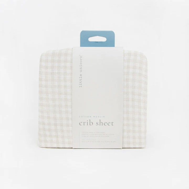Muslin Fitted Cot Sheet - Tan Gingham