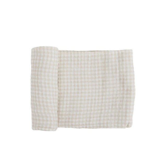Cotton Muslin Swaddle - Tan Gingham