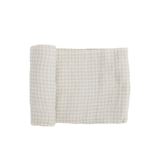 Cotton Muslin Swaddle - Tan Gingham