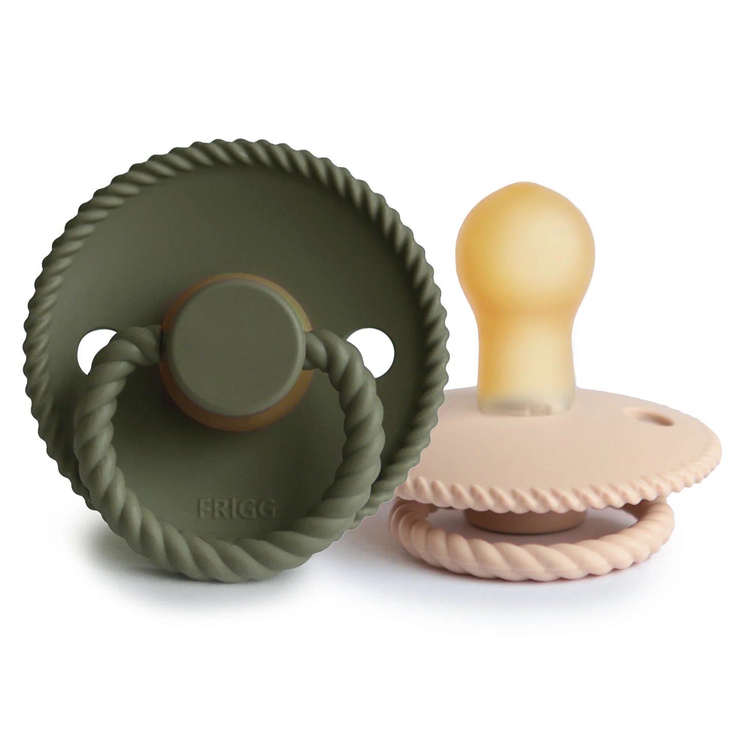 Rope Pacifier 2 Pack - Natural Rubber - Croissant/Olive