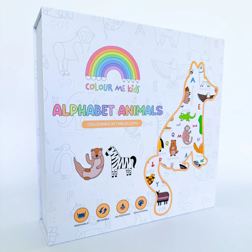 Washable, Reusable Colouring In Tablecloth Set - Alphabet Animals