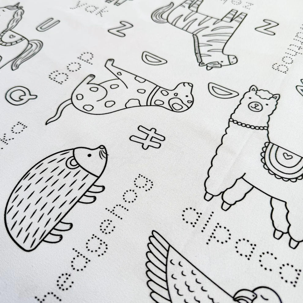 Washable, Reusable Colouring In Tablecloth Set - Alphabet Animals