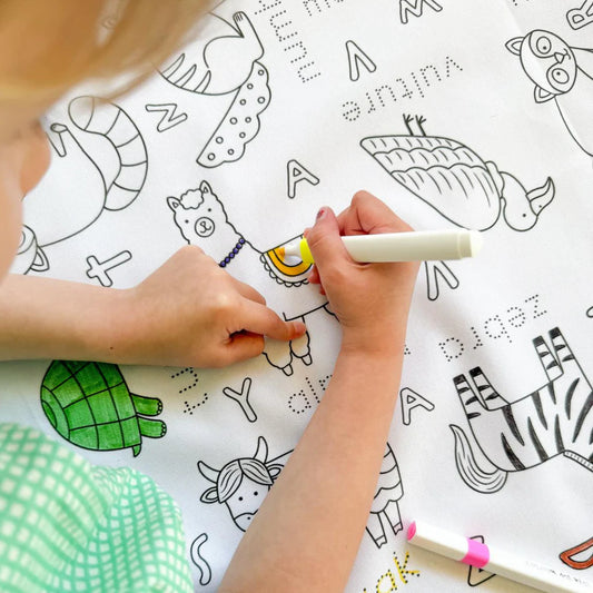 Washable, Reusable Colouring In Tablecloth Set - Alphabet Animals
