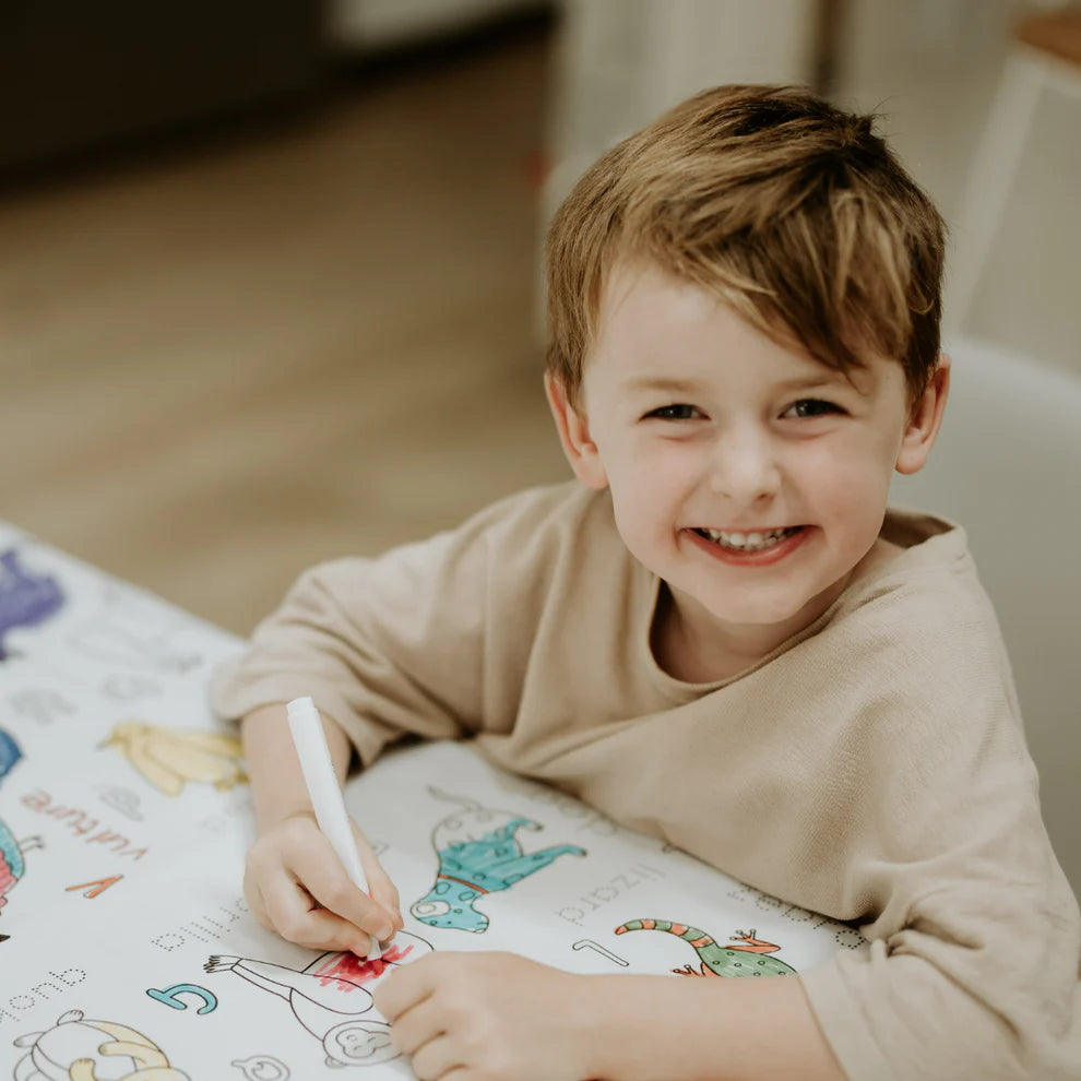 Washable, Reusable Colouring In Tablecloth Set - Alphabet Animals