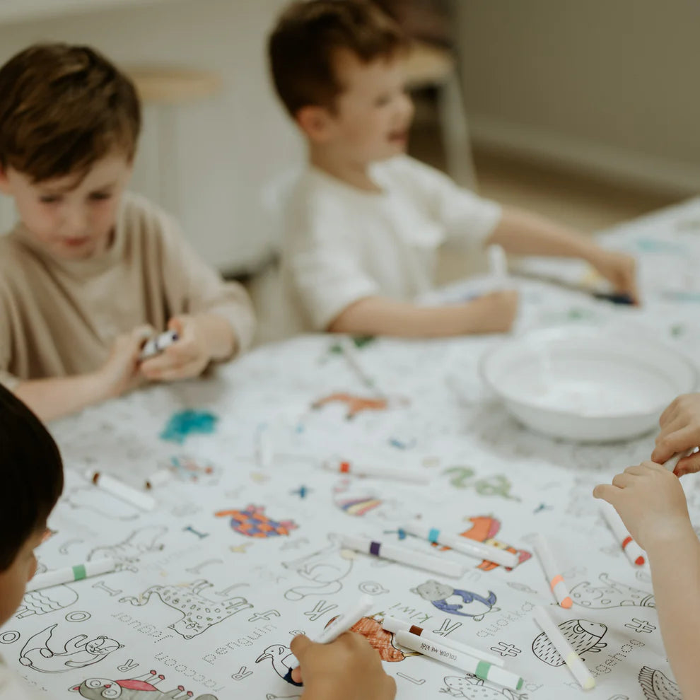 Washable, Reusable Colouring In Tablecloth Set - Alphabet Animals