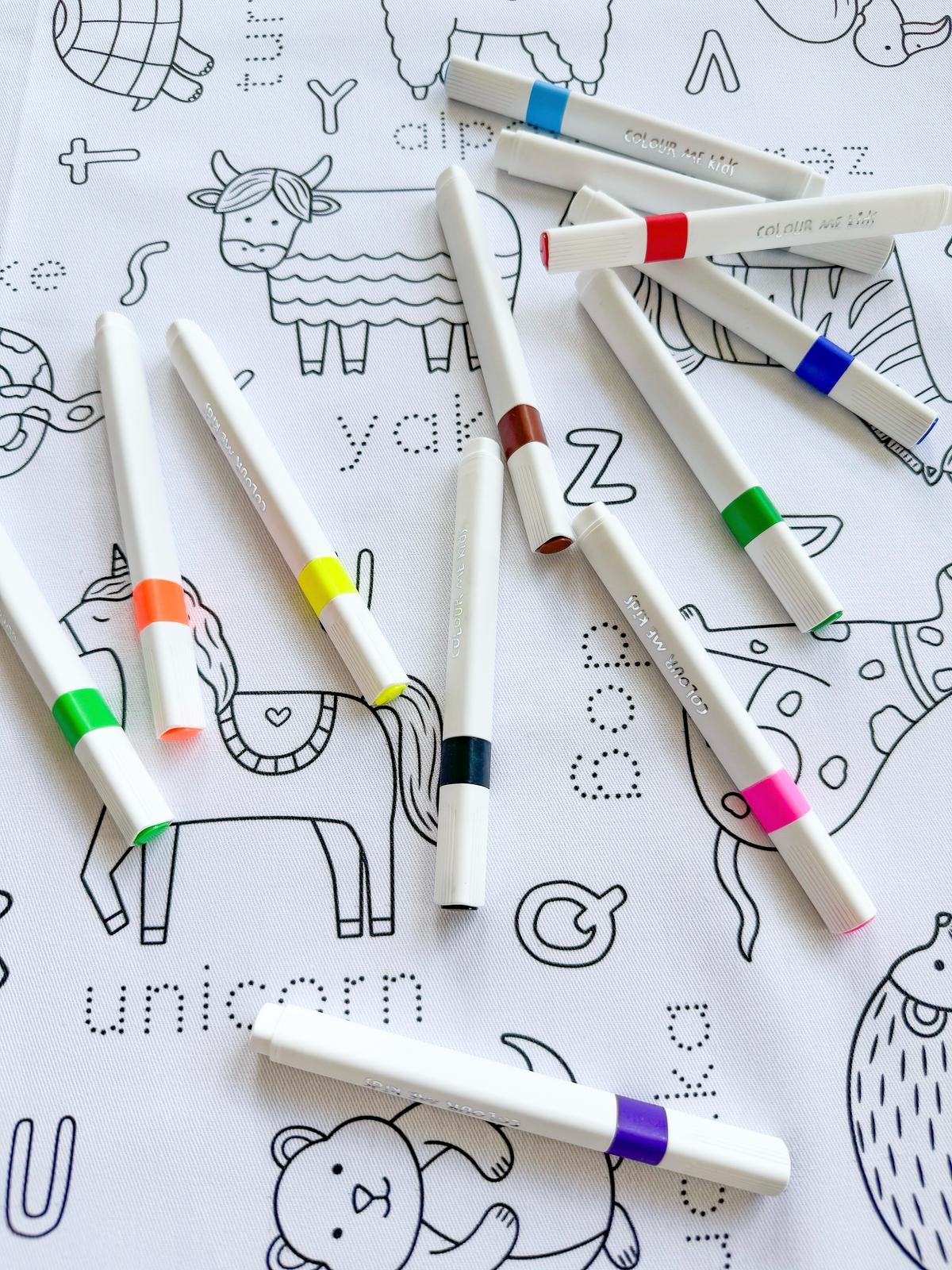 Washable, Reusable Colouring In Tablecloth Set - Alphabet Animals