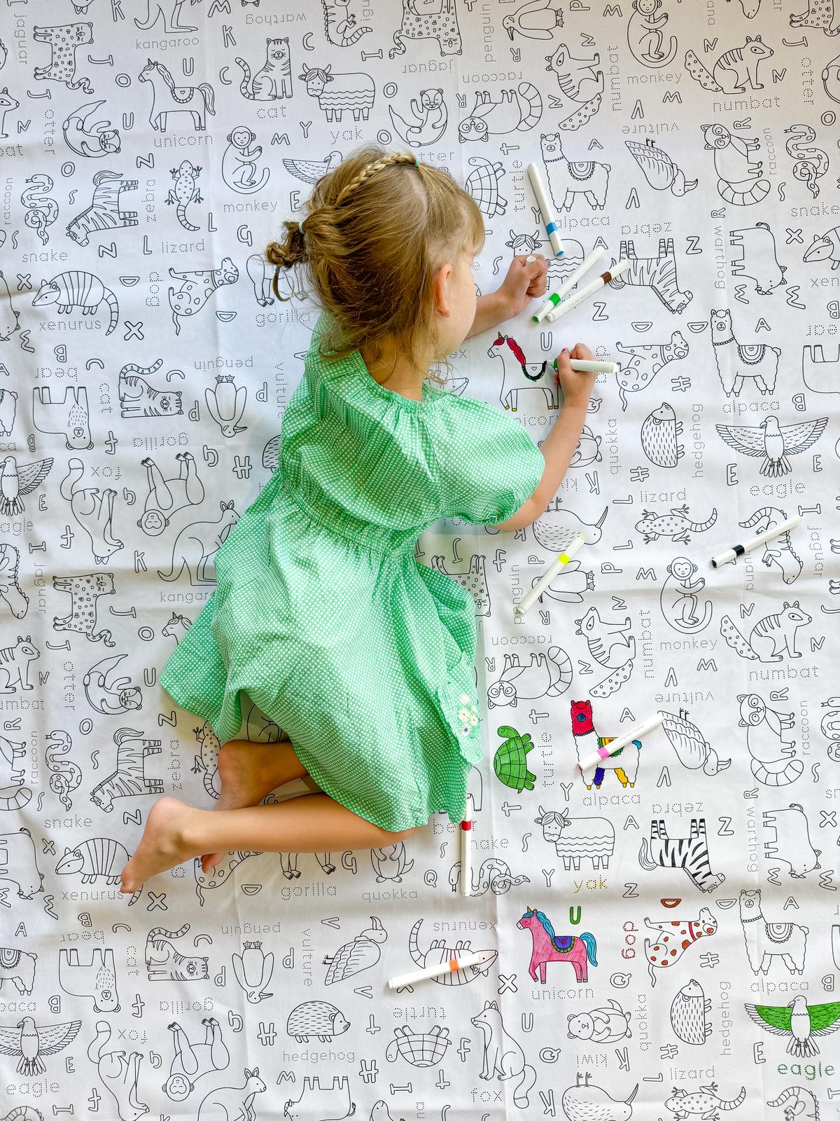 Washable, Reusable Colouring In Tablecloth Set - Alphabet Animals