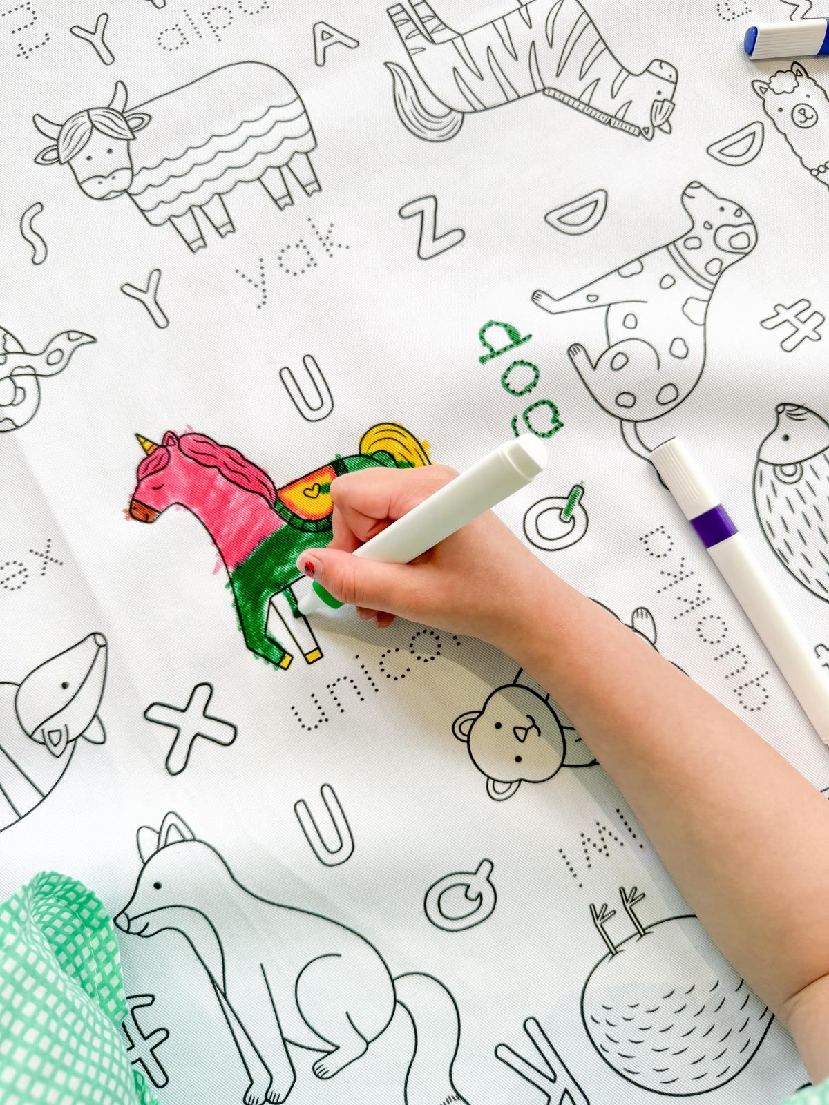 Washable, Reusable Colouring In Tablecloth Set - Alphabet Animals