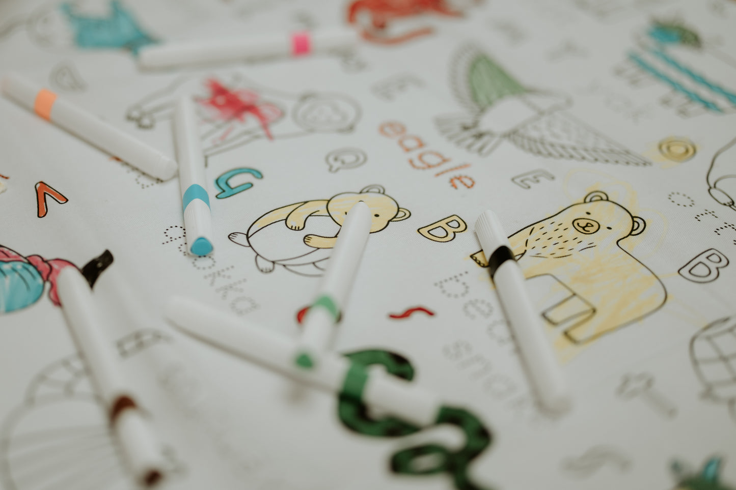 Washable, Reusable Colouring In Tablecloth Set - Alphabet Animals