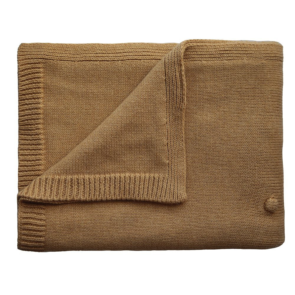 Mushie Knitted Blanket Textured Dots Mustard Melange