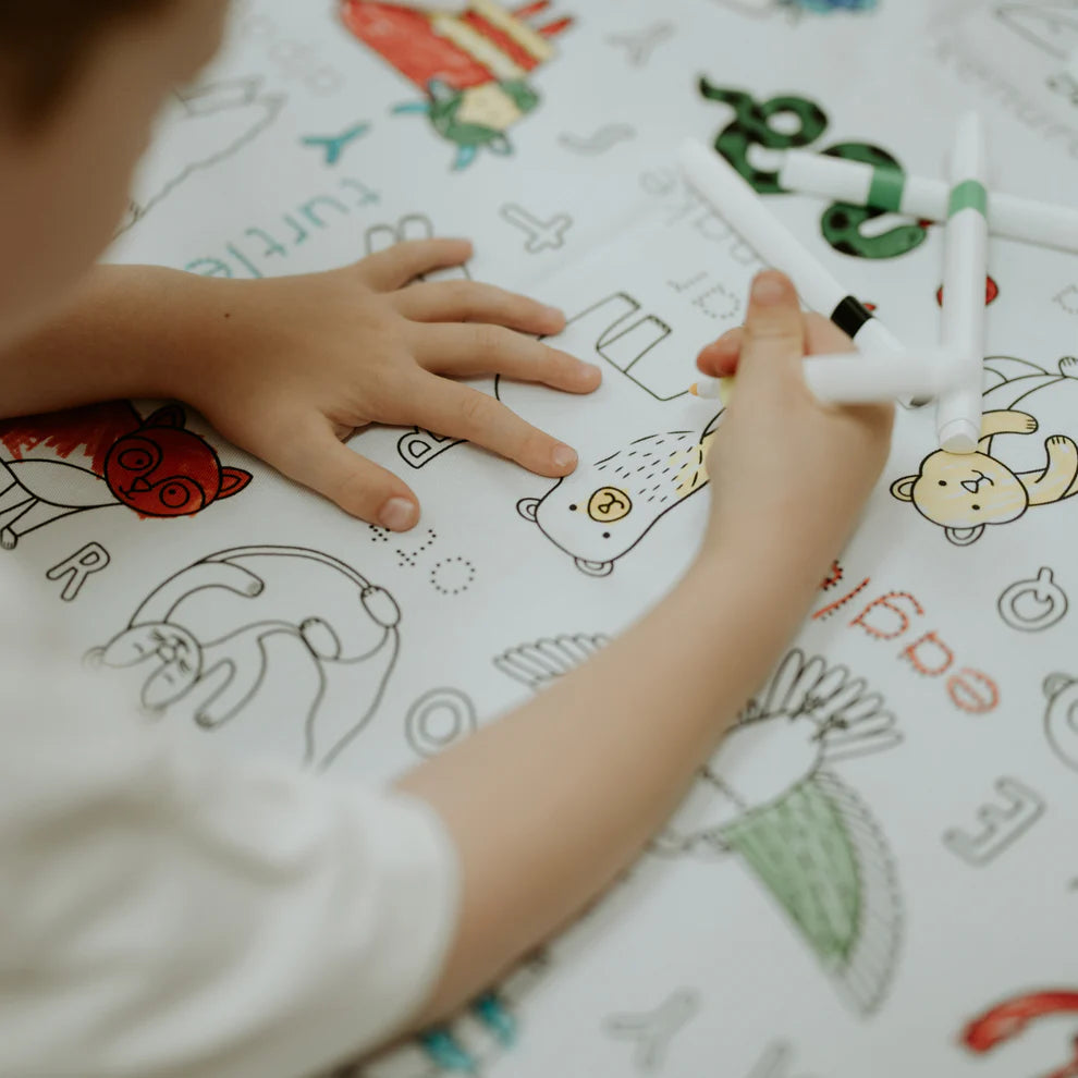 Washable, Reusable Colouring In Tablecloth Set - Alphabet Animals