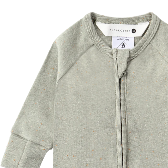 Organic Zip Growsuit L/S - Sage Speckled