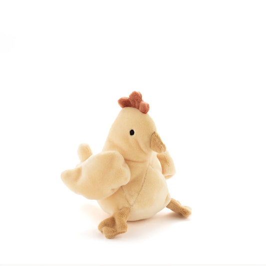 Plush toy chicken on a white background