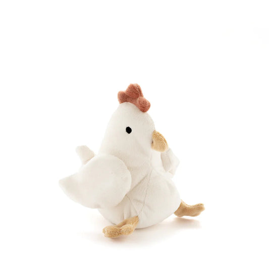 Plush toy chicken on a white background