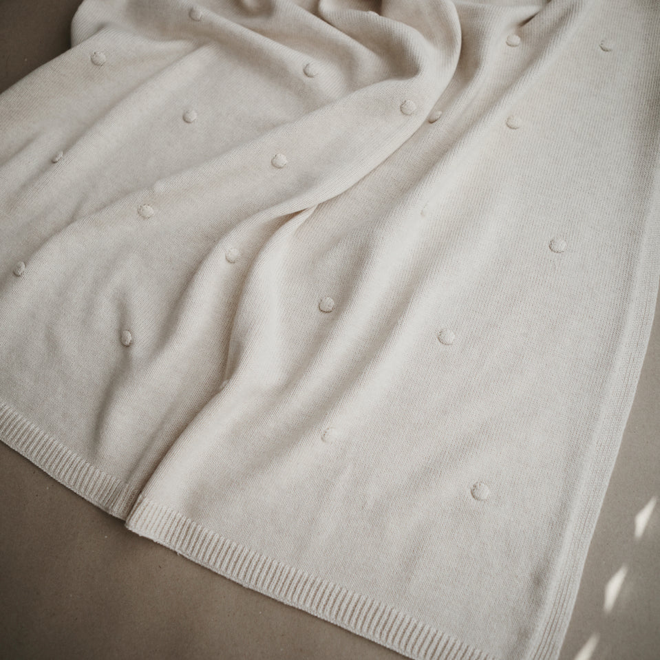 Knitted Baby Blanket - Textured Dots - Off-White