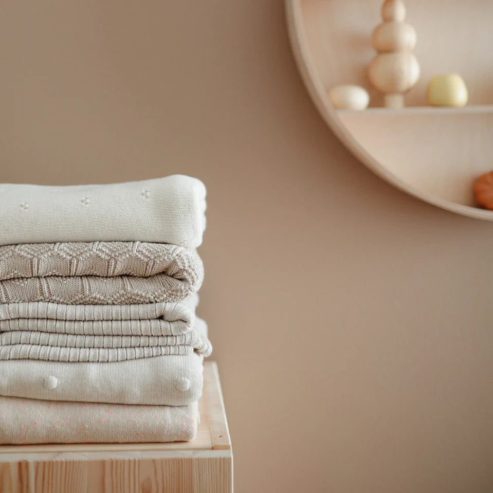 Knitted Baby Blanket - Textured Dots - Off-White