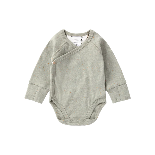 Organic Kimono L/S Bodysuit - Sage Speckled